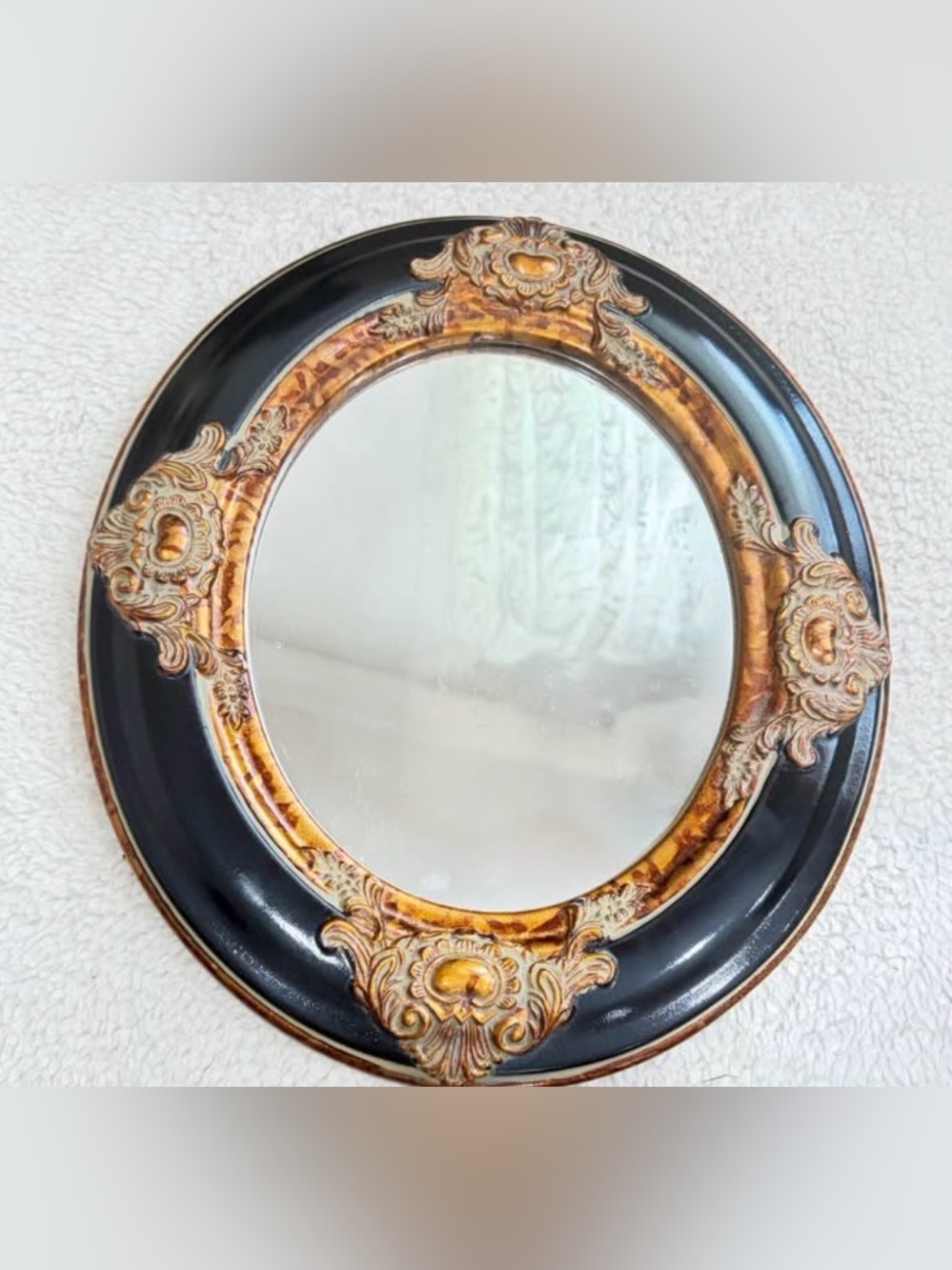 Classic Ornate Navy and Gold Wall Mirror - Elegant Home Wall Decor